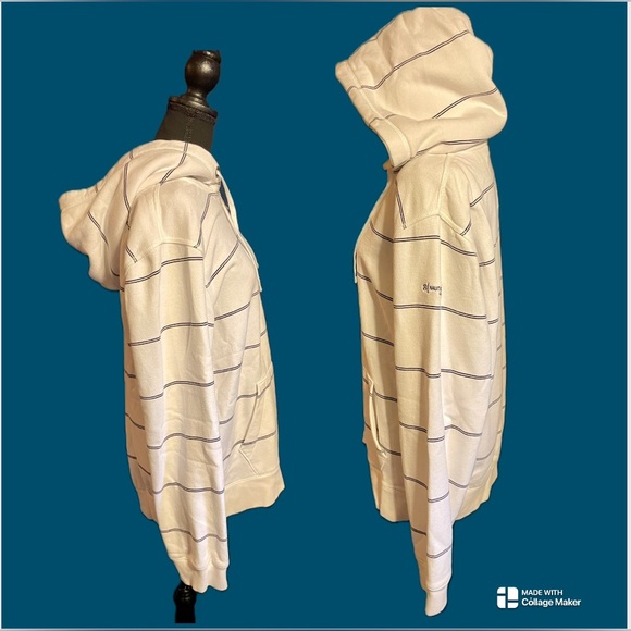 Nautica Jeans Co. Unisex white zip up hoodie with blue stripes sz L - Picture 3 of 9